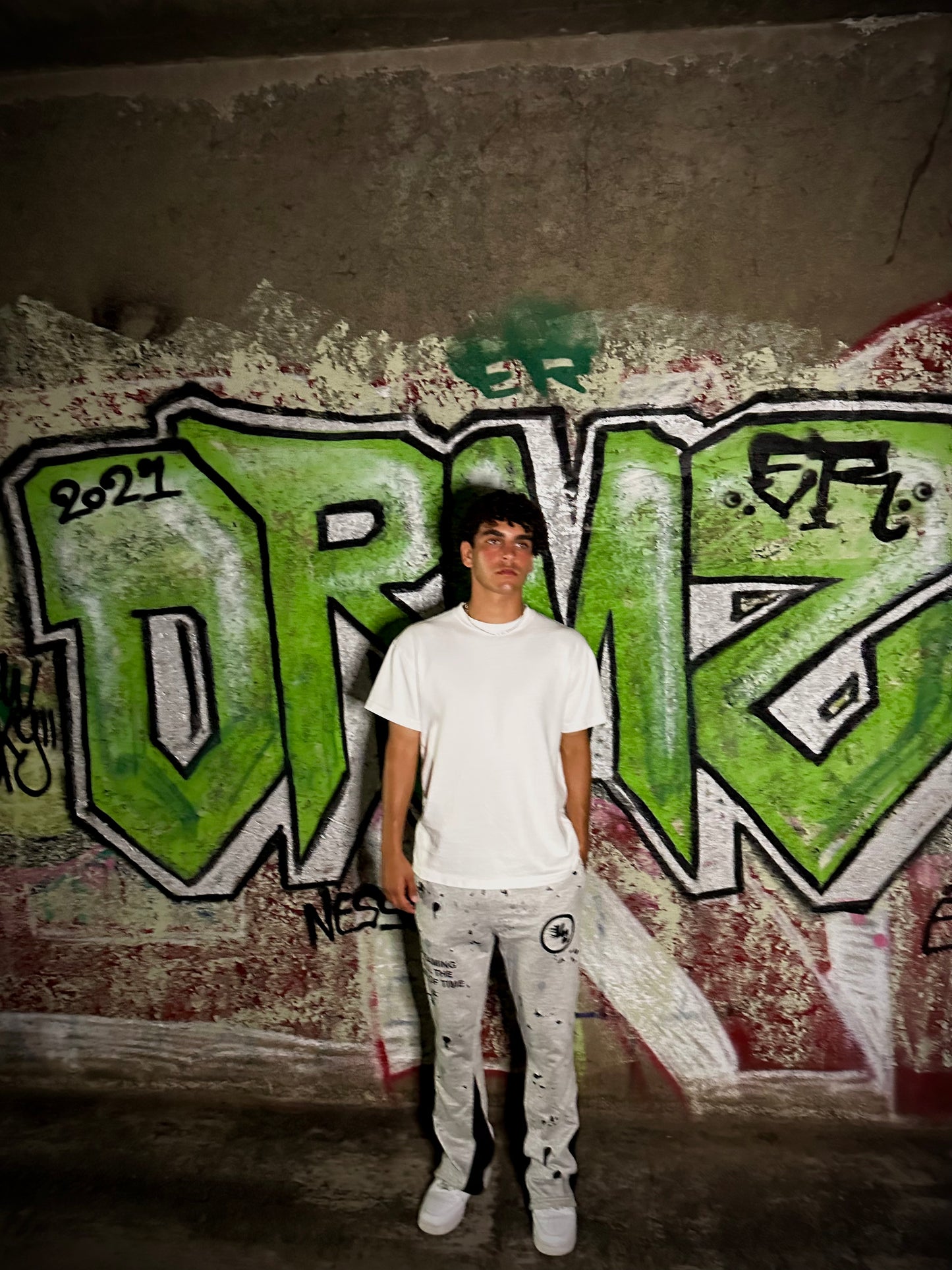 "GREY" PAINTED FLARE SWEATPANTS
